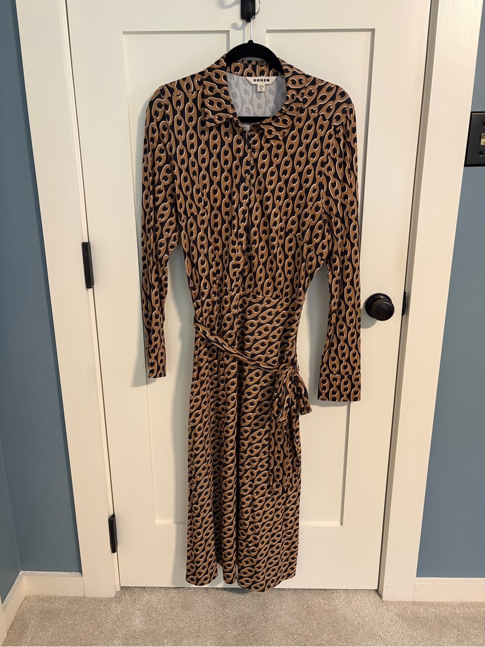 Brown Patterned Long Sleeve Wrap Dress